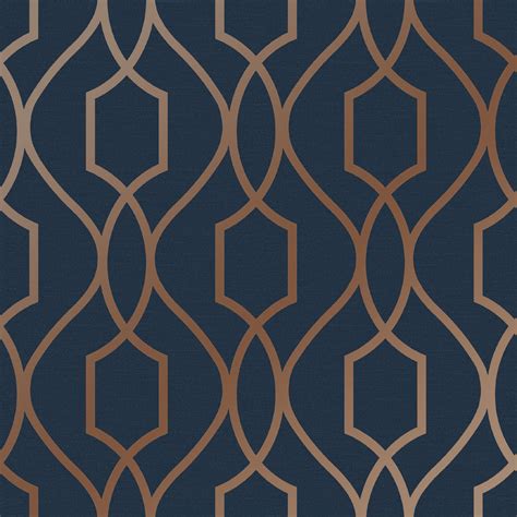 Dark Blue And Gold Geometric Wallpaper Copper Midnight Navy And Gold