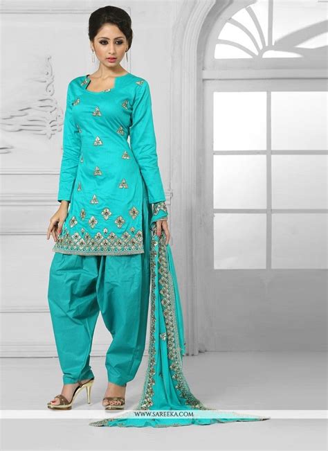Turquoise Designer Patila Salwar Suit Patiala Salwar Kameez Patiala