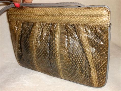 Vintage Aspects Green Snakeskin And Leather Shoulder Bagclutch Great