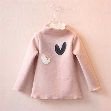 Baby Children Girl Heart Printed Long Sleeve Turtleneck Thick Top From