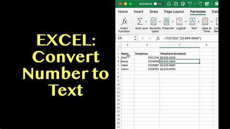 Excel How To Convert A Number To Text Using The Text Function Youtube