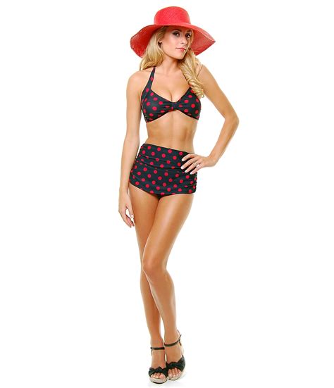 Best Seller Vintage Inspired Swimsuit 50 S Style Black And Red Polka Dot Bikini Unique