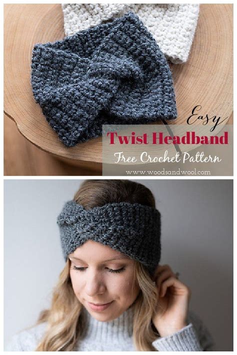 The Crochet Headband Is Made From Two Different Yarns And Has A Knot At