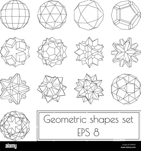 Collection Of 13 3d Geometric Shapes In Outlines Stock Vector Image