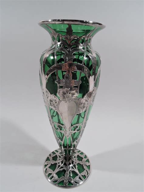 Alvin American Art Nouveau Green Silver Overlay Vase At 1stdibs