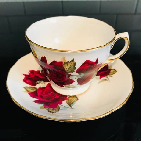 Vintage Royal Vale Tea Cup And Saucer England Fine Bone China Dark Red