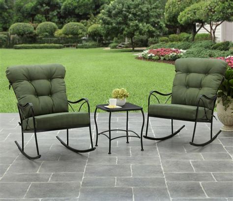Outdoor Patio Bistro 3 Piece Steel Rocking Chairs Cushions Table