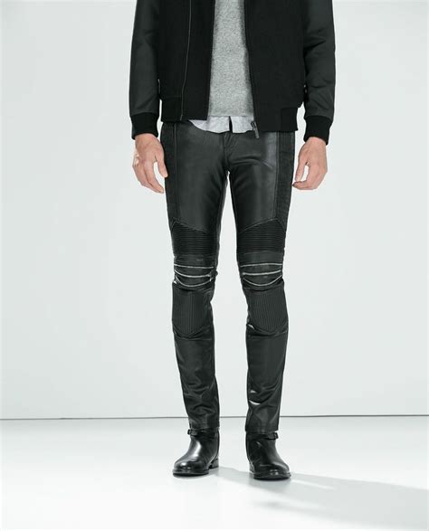 zara man bnwt black synthetic faux leather biker trousers with zips new 0706 320 zara men