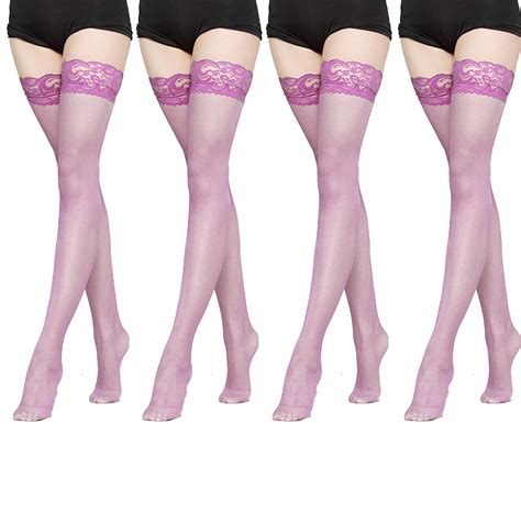 women s lace thigh high silk stockings 4 pairs lady s sheer stockings
