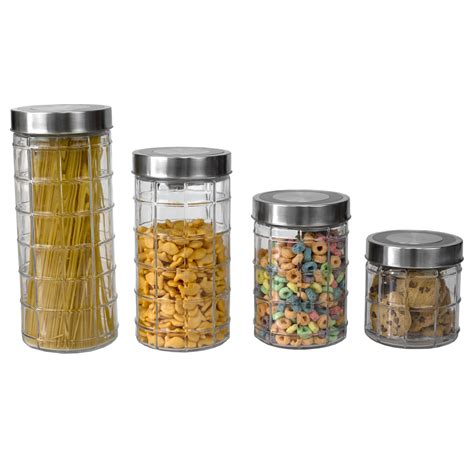 Chex 4 Piece Glass Canister Set With Stainless Steel Lids Clear