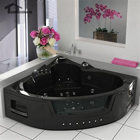 Buy 157cm Whirlpool Bathtub Wall Corner Black Air Massage Glass Acrylic