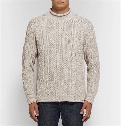 Jcrew Cable Knit Cotton Rollneck Sweater Men Cream Jcrew