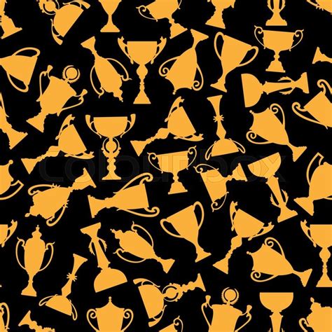 Golden Trophy Cups Seamless Pattern Stock Vector Colourbox