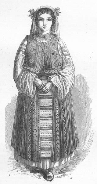 Costume Wallachian Peasant Girl 1880 Old Antique Vintage Print Picture