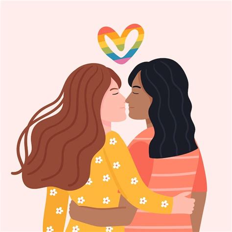 free vector hand drawn affectionate lesbian kiss