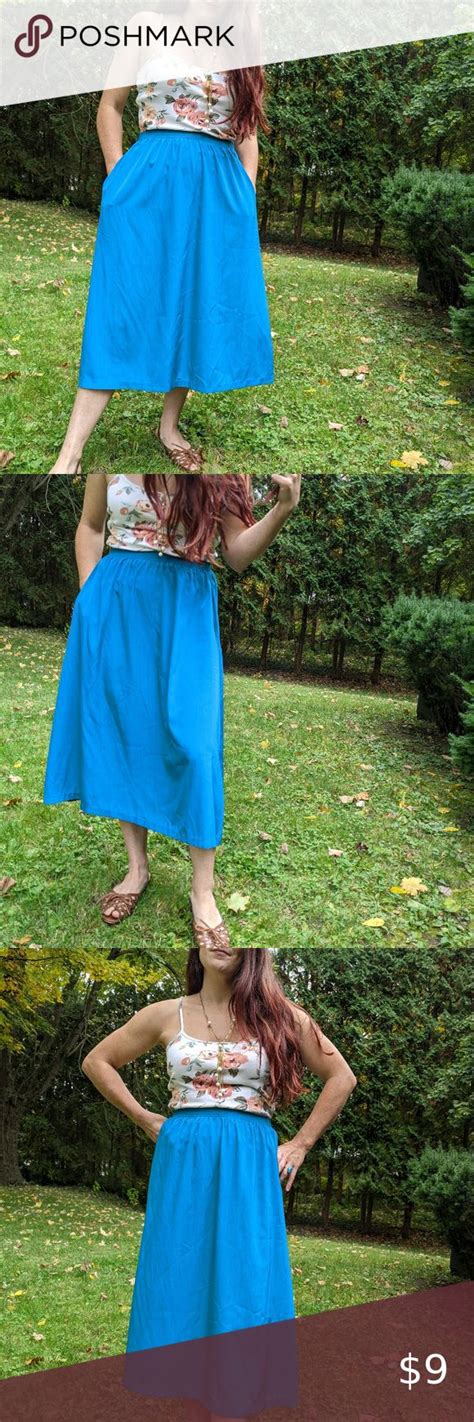 💐325 Vintage Midi Skirt Blue Midi Skirt Skirts Midi Skirt