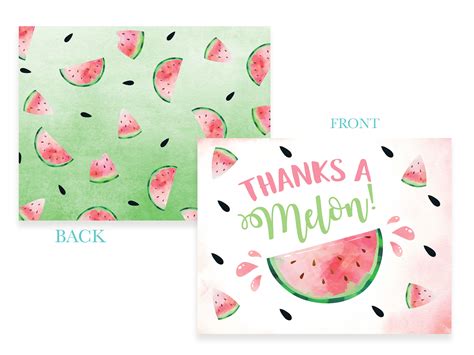 Thanks A Melon Printed Thank You Cards Watermelon Thank You Etsy