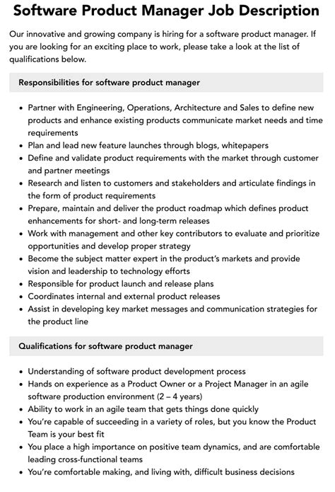Software Product Manager Job Description Velvet Jobs