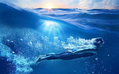 Фото Лучи света Подводный мир Природа Вода