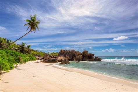 Paradise Anse Cocos Beach On La Digue Island Seychelles Stock Photo