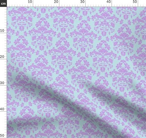 Glory Bee Damask In Aqua And Lavender Spoonflower