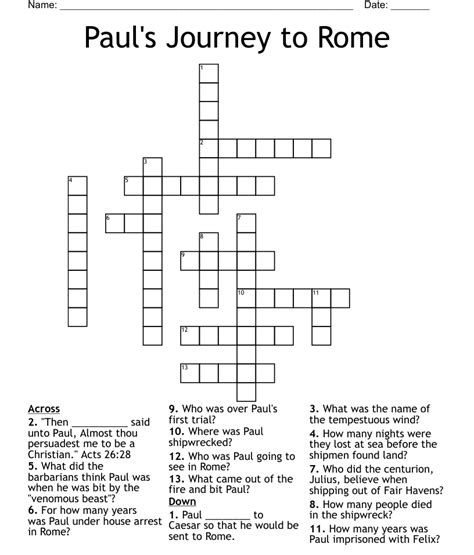 Pauls Journey To Rome Crossword Wordmint