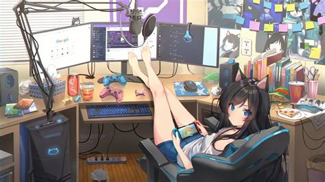 Anime Girl Gaming Desktop Setup 4k 62576 Wallpaper