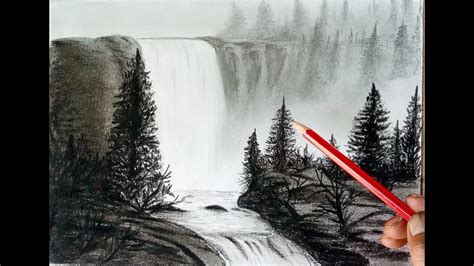 How To Draw A Waterfall Realistic A Time Lapse Of Drawing A Waterfall