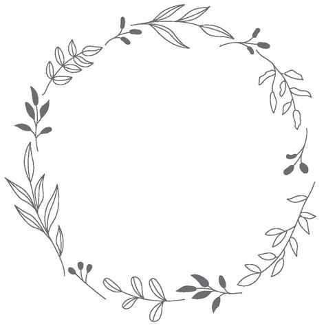Floral Round Black And White Frame Of Twigs Leaves And Flowers