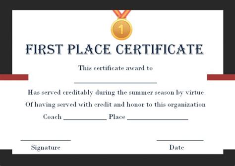 First Place Certificate Template Master Template