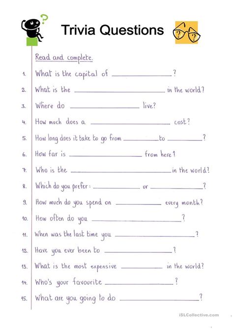 Read And Complete Make Your Own Trivia Quiz Worksheet