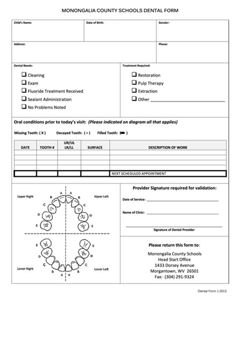 Printable Dental Exam Form Printable Forms Free Online