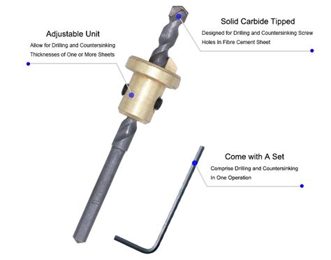 Carbide Tipped Masonry Drill Bit With Countersink Depth Gauge Stop