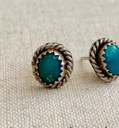 Tiny Turquoise Stud Earrings Vintage Southwest Native American Navajo