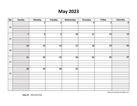 May 2023 Calendar Printable With Lines Mobila Bucatarie 2023