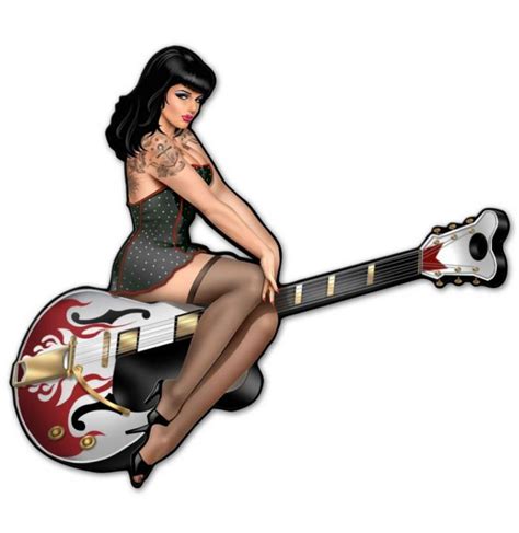 Guitar Pin Up Girl Heavy Gauge Metal Sign 105 X 75 Cm