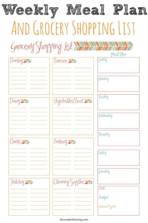 Weekly Meal Planner Template With Grocery List Pdf