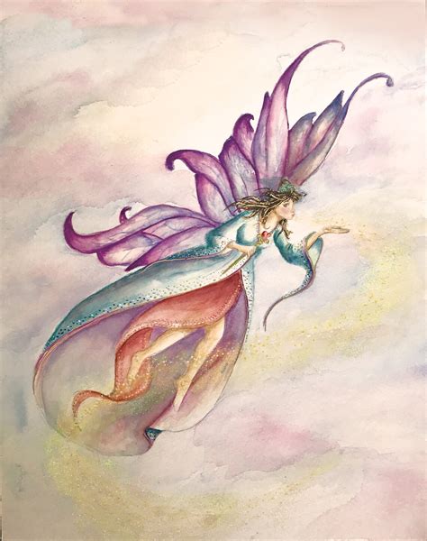 Watercolor Fairy Faery Painting Colorful Fantasy Art Purple Etsy