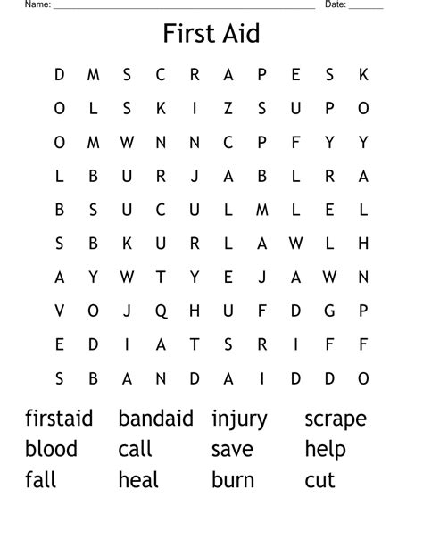 First Aid Word Search Wordmint