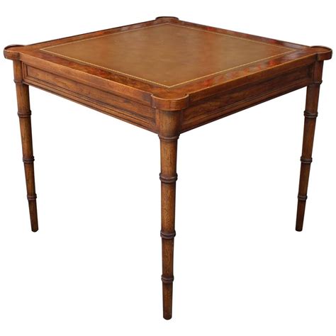 Faux Bamboo And Leather Burl Square Card Table By Drexel Faux Bamboo