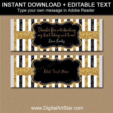 Use These Printable Black And Gold Candy Bar Wrappers To Make Favors