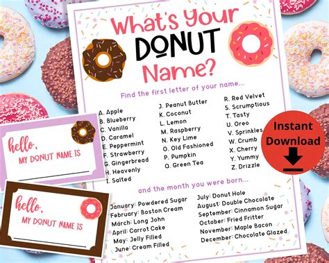Whats Your Donut Name Game Name Generator Donut Etsy Doughnut