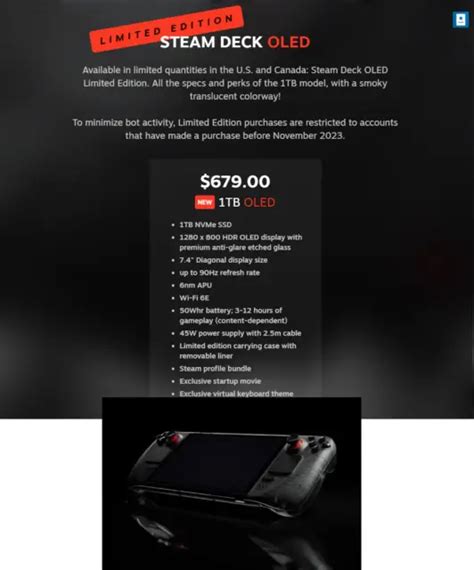 Valve Steam Deck Oled 1tb Handheld Console Limited Edition Presale