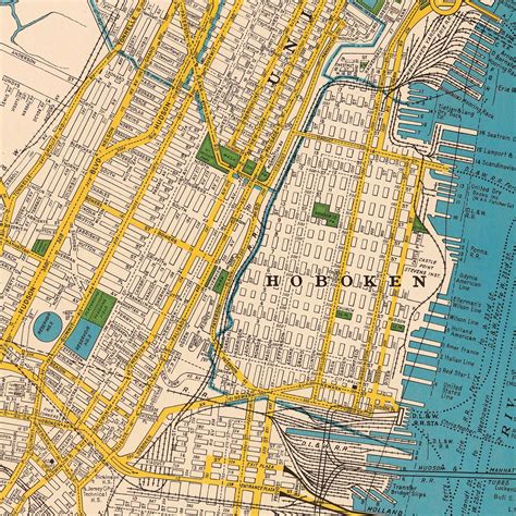 Jersey City Map Hoboken New Jersey Vintage Print Large Map Etsy