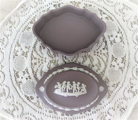 Wedgwood Lilac Jasperware Oval Scalloped Trinket Box Etsy