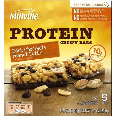Millville Peanut Butter Dark Chocolate Protein Chewy Bars 1 42 Oz
