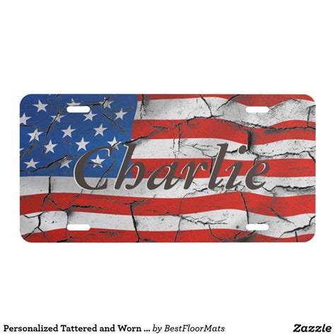 Personalized Tattered And Worn American Flag License Plate