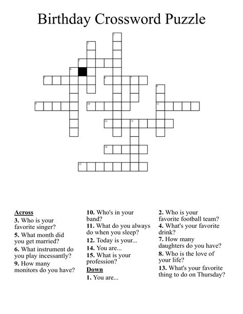 Birthday Crossword Puzzle Wordmint