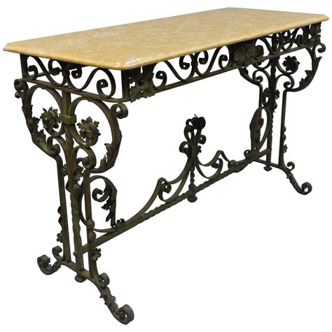French Wrought Iron And Marble Top Console Table For Sale At 1stdibs