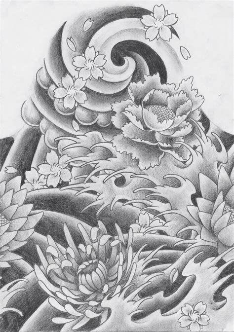 Japanese Water Flowers Clouds Japanese Flower Tattoo Tattoo Background Traditional